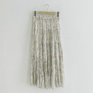 Pastel Mint Green Floral Tiered Midi Skirt